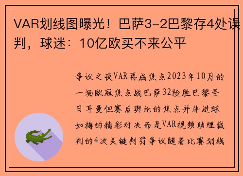 VAR划线图曝光！巴萨3-2巴黎存4处误判，球迷：10亿欧买不来公平