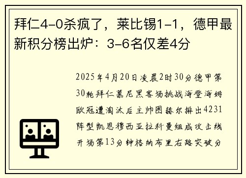 拜仁4-0杀疯了，莱比锡1-1，德甲最新积分榜出炉：3-6名仅差4分